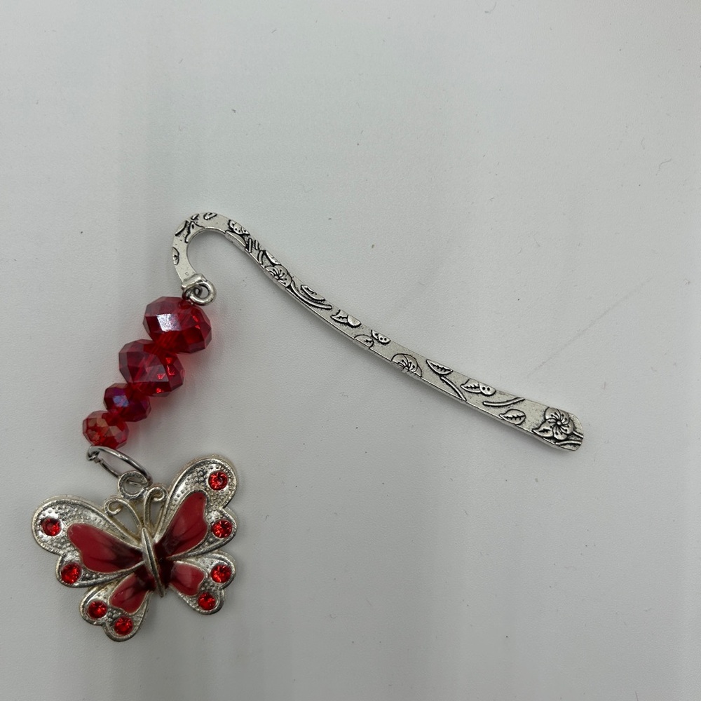 Handmade Silver and Red Butterfly Bookmark